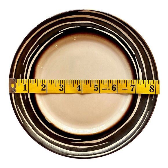 Set of 2 Crate & Barrel Scavo Swirl Salad Plate Dessert Brown Discontinued - Picture 2 of 6